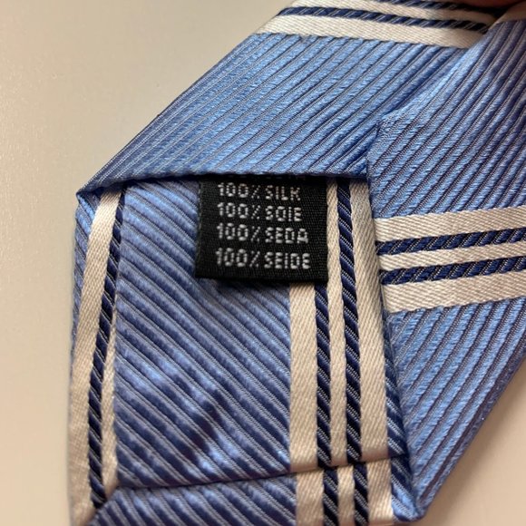 La Vita Di Moda Silk Blue Striped Mens Tie - Picture 3 of 6